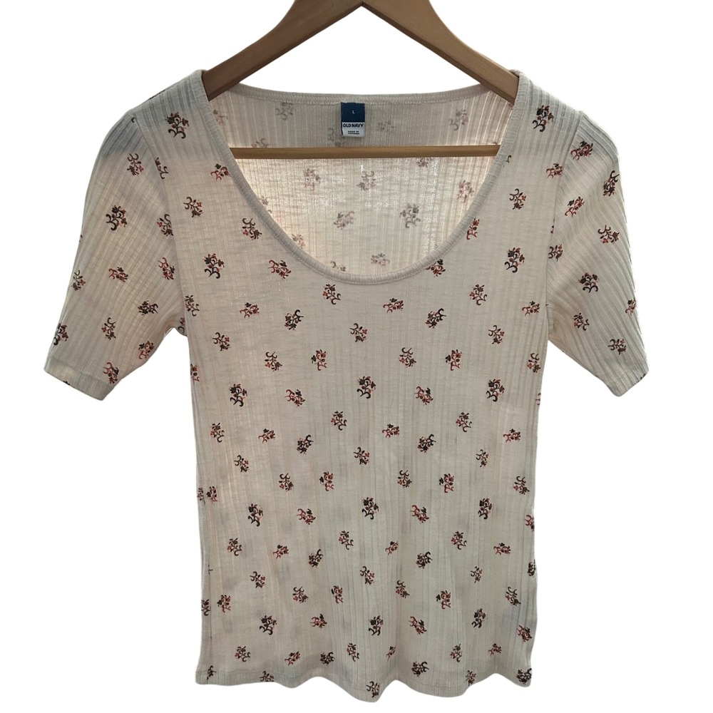 Old Navy Floral Ribbed Knit Top Scoop‎ Neck Short Sleeve Tee Shirt L